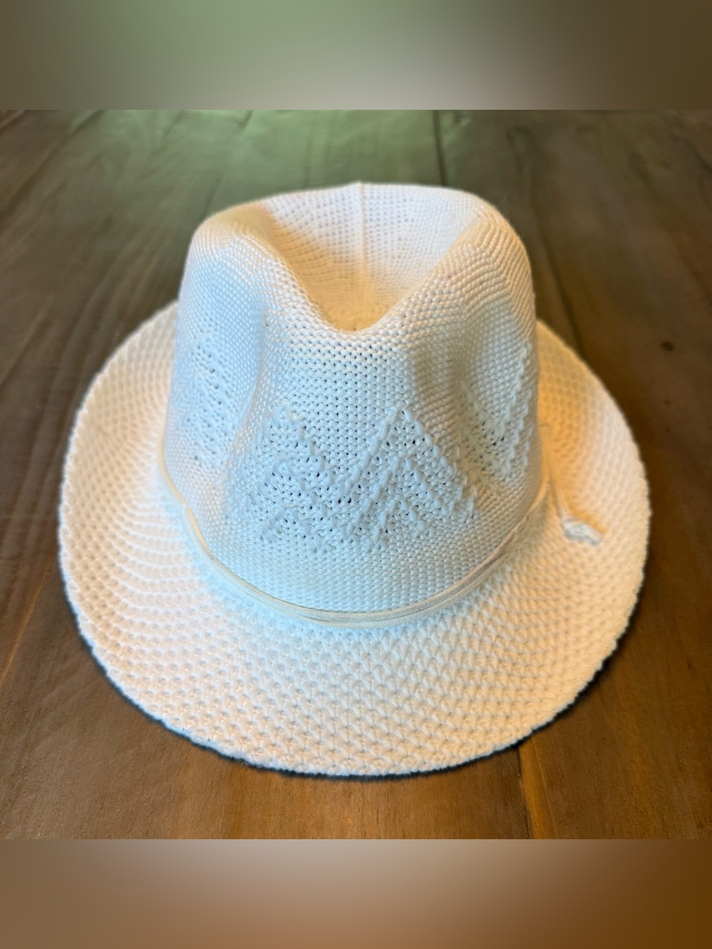 White Woven Knit Fedora Hat